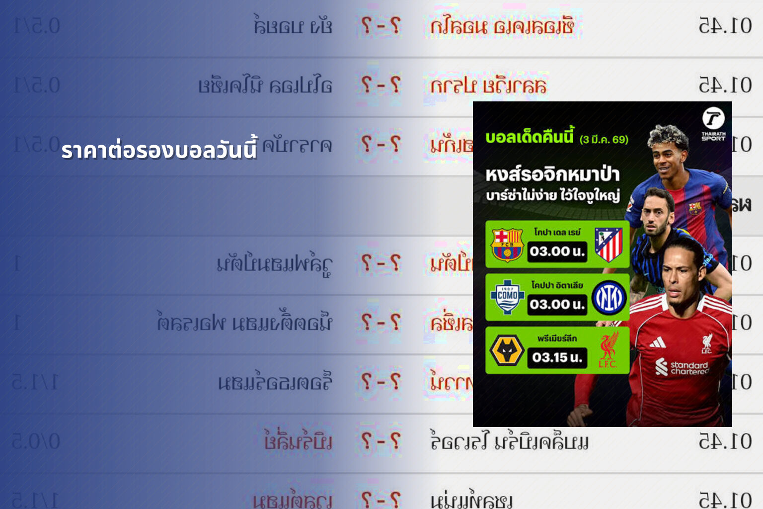 ราคาต่อรองบอลวันนี้ - sports odds