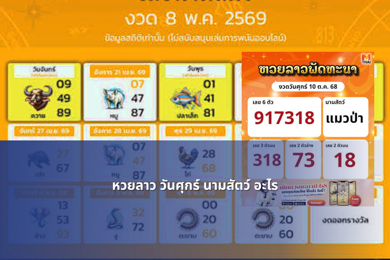 หวยลาว วันศุกร์ นามสัตว์ อะไร - หวยลาว