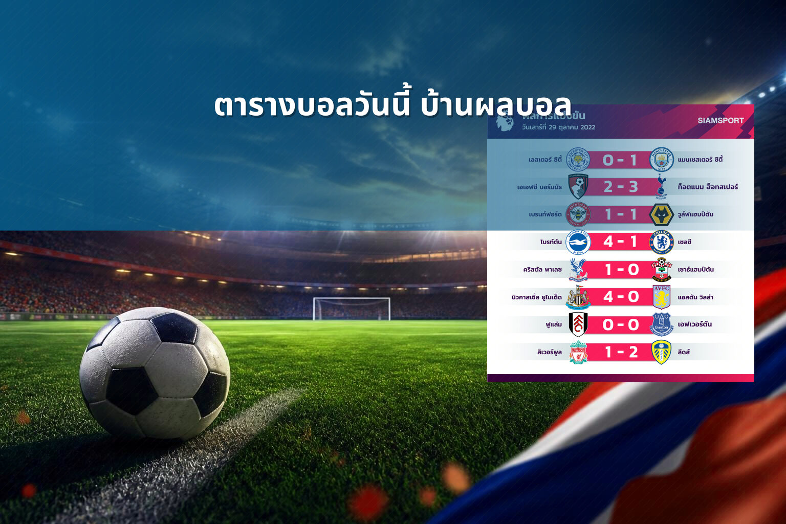 ตารางบอลวันนี้ บ้านผลบอล - sports schedules