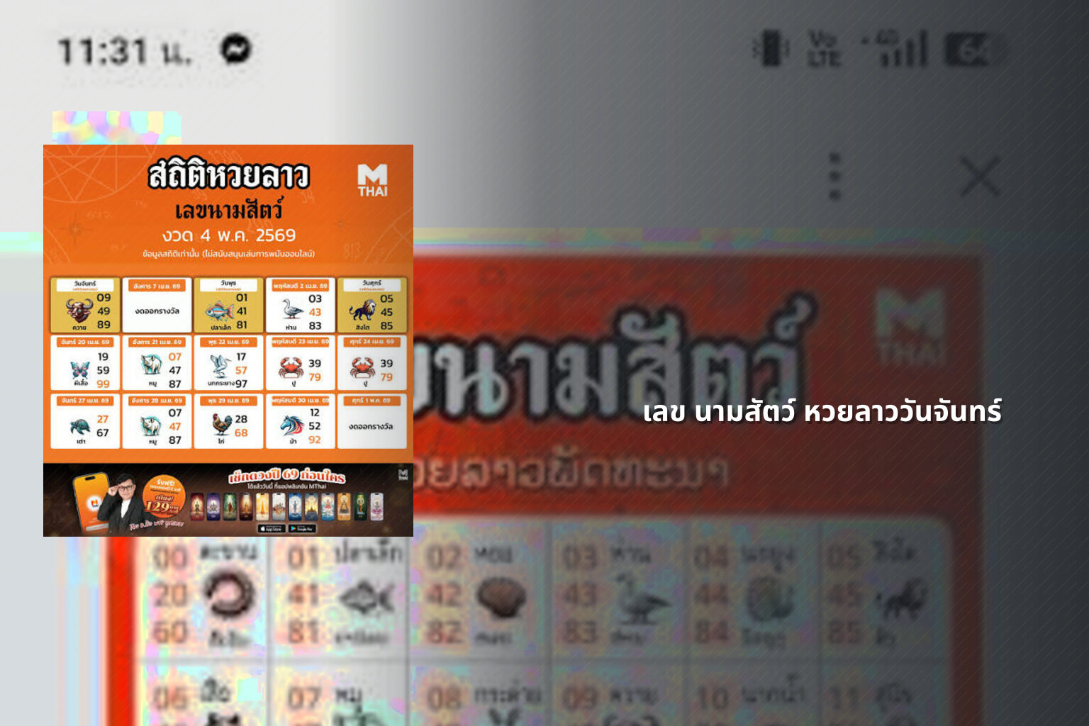 เลข นามสัตว์ หวยลาววันจันทร์ - หวยลาว