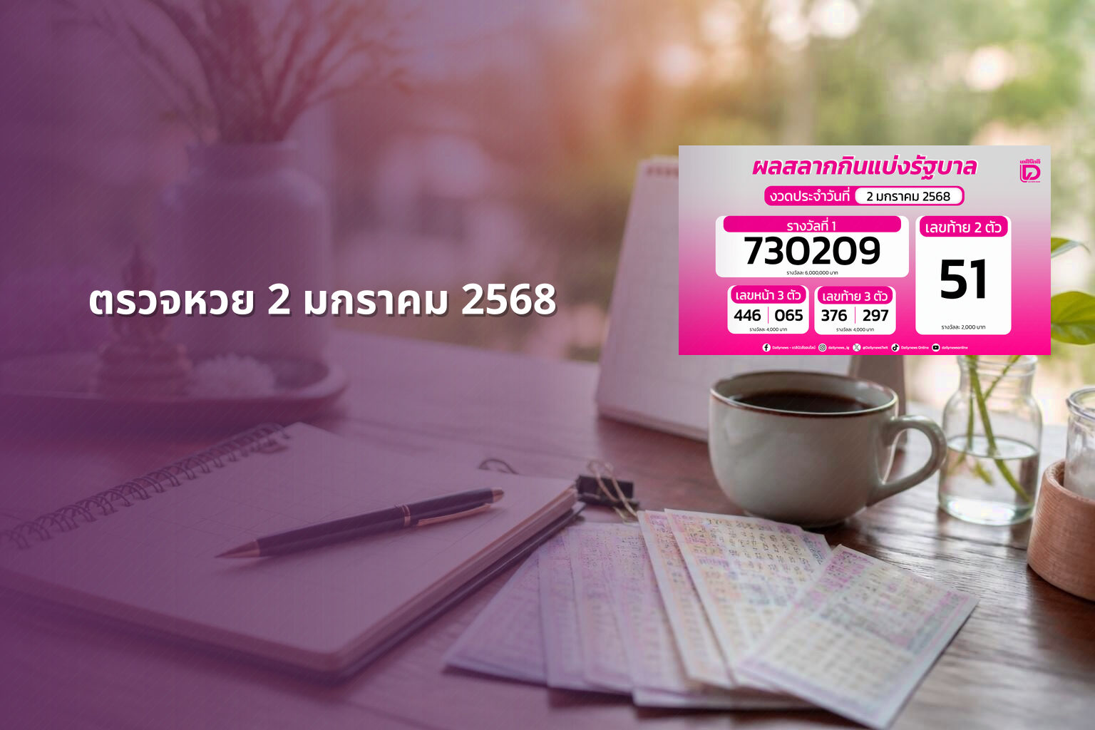 ตรวจหวย 2 มกราคม 2568 - lottery results