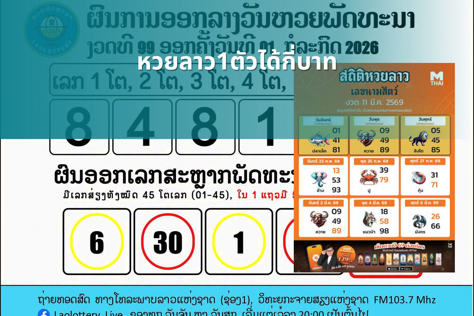 หวยลาว1ตัวได้กี่บาท - หวยลาว
