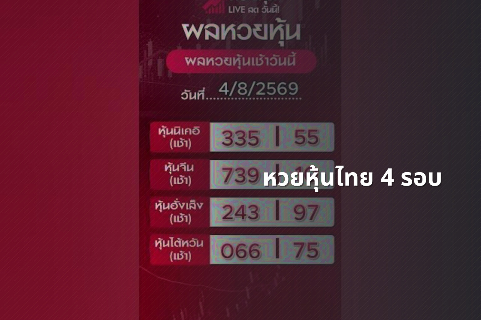 หวยหุ้นไทย 4 รอบ - หวยหุ้น