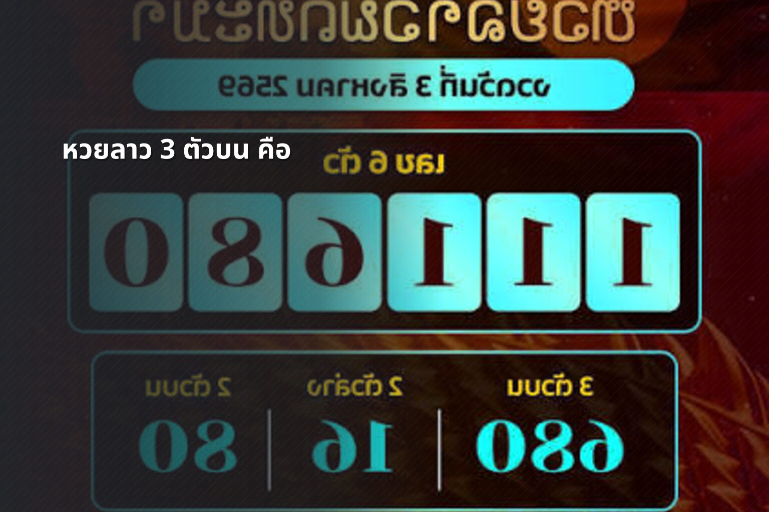 หวยลาว 3 ตัวบน คือ - หวยลาว