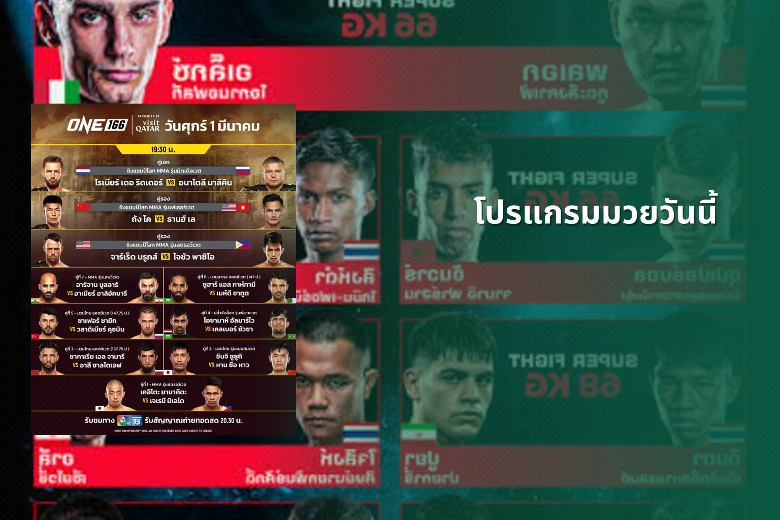 โปรแกรมมวยวันนี้ - boxing schedule