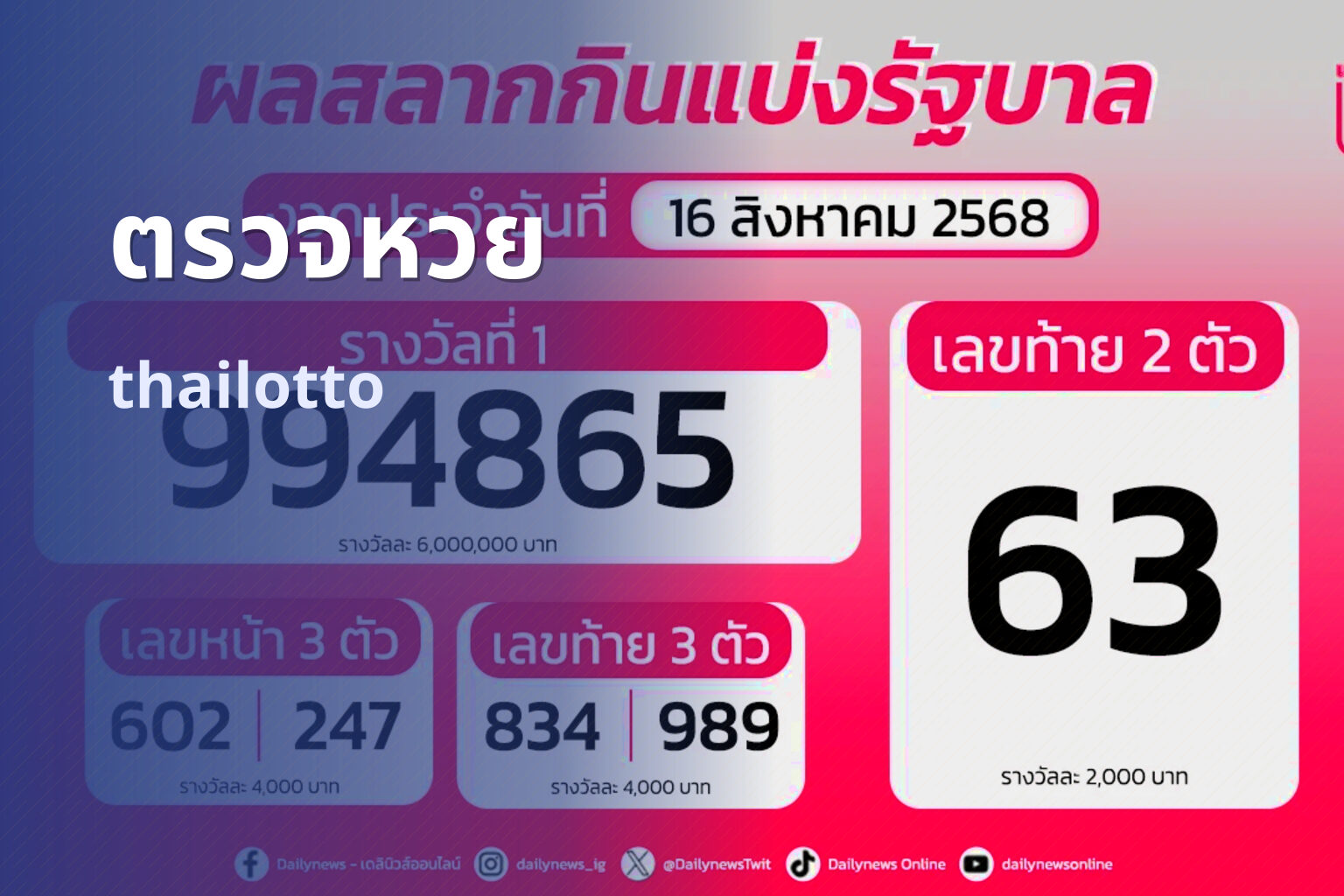 ตรวจหวย thailotto