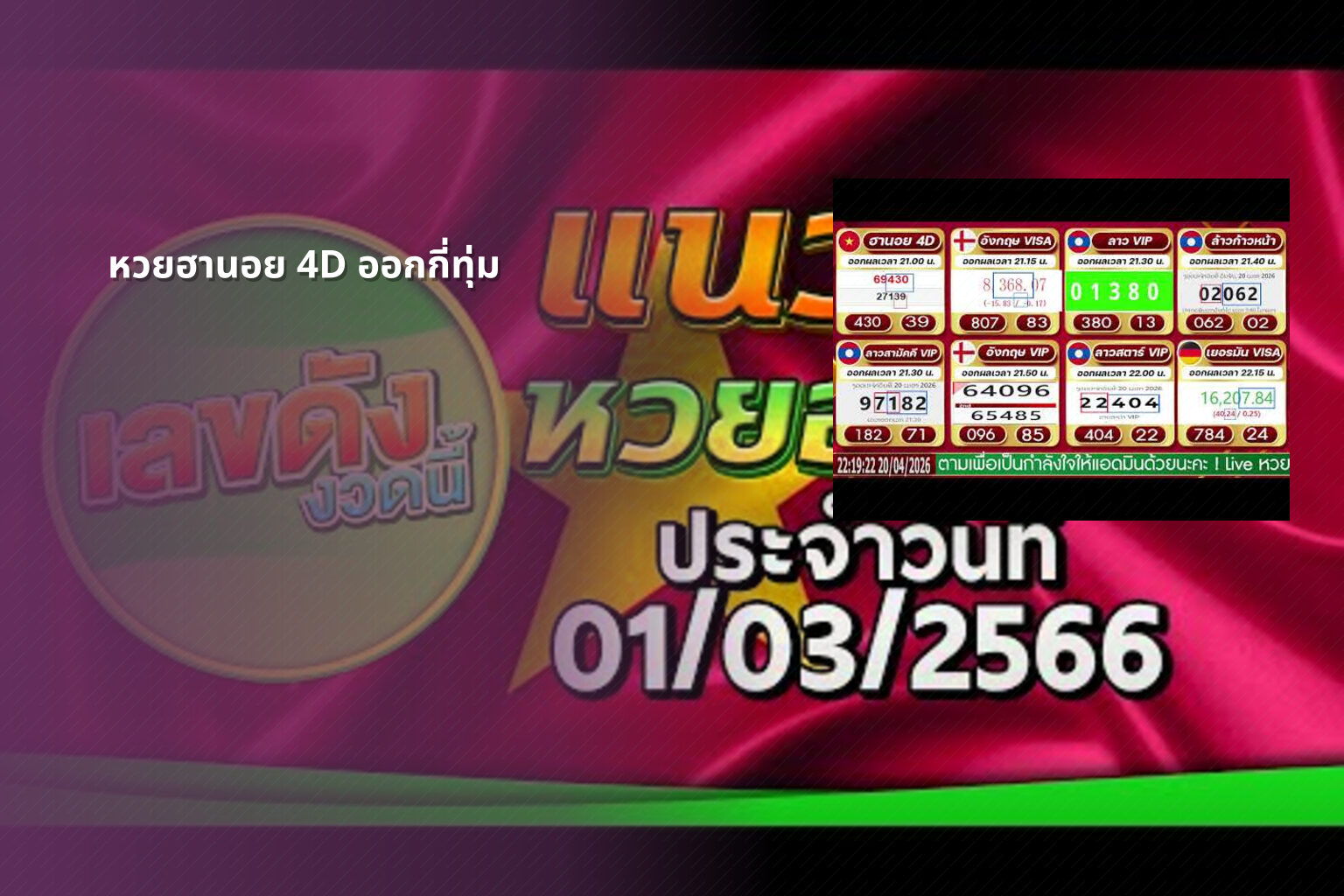 หวยฮานอย 4D ออกกี่ทุ่ม - หวยฮานอย